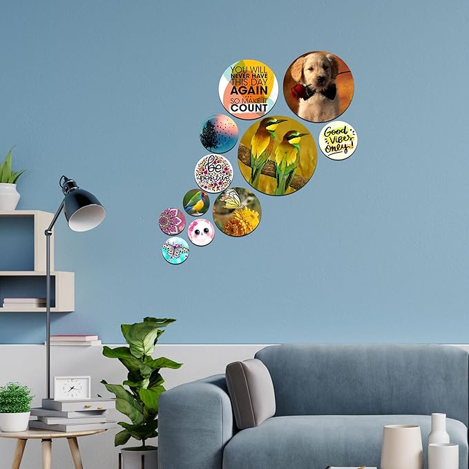 Artvibes Designer Mdf Wooden Wall Hanging Decoration Item for Home | Wall Decorative Items | Pack of 11 Pieces