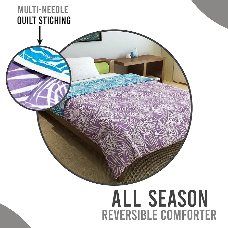 Divine Casa Microfiber 150 GSM Reversible Double Bed Comforter Ultra Soft & Lightweight Blanket Colour Aquarius Purple