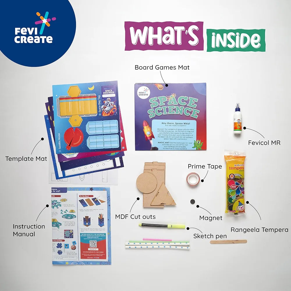 Fevicreate Space Science Art & Craft Kit | 12-Space-Themed Templates to Teach your Child about Space | Screen-Free Learning & Engagement | By Fevicol | Best Gift for Kids, Boys & Girls 8+ years