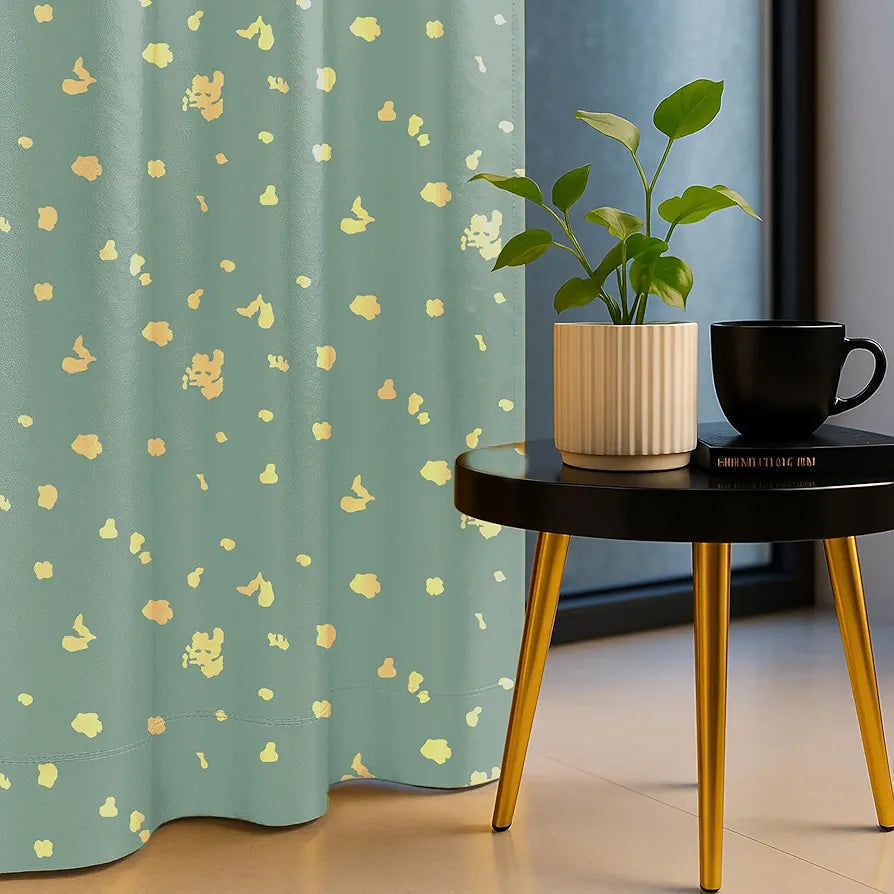 Urban Space Blackout Curtains for Living Room, Gold Foil Printed Luxurious Blackout Decorative Door Curtain 1 Piece Dalmatian Sage Green