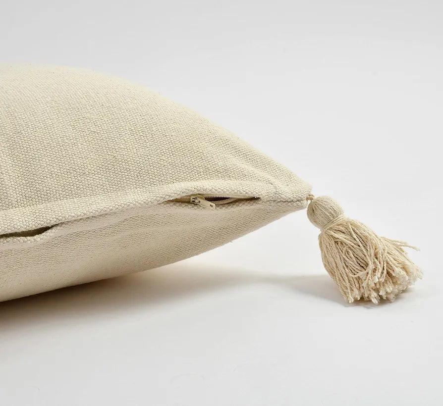 Sashaa World 100% Cotton Cushion Covers Colour White With Tassels/decorative Throw Pillow( Set Of 2)