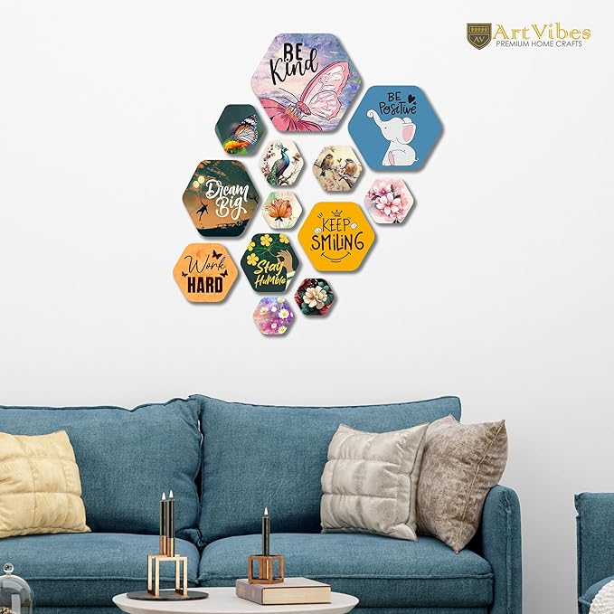Artvibes Designer Wooden Wall Hanging Decoration for Home | Quotes Decor Item | Pack of 13 Pieces