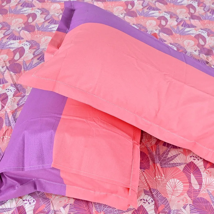 Divine Casa 144 TC Pure Cotton Double Bedsheet with 2 Pillow Covers Floral Paisley Colour Lavender Pink