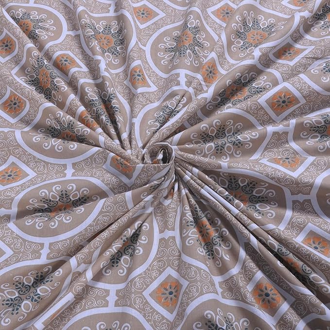 Huesland by Ahmedabad Cotton 144 Tc King Size Bedsheet Cotton With 2 Pillow Covers | Mandala | Orange & Brown