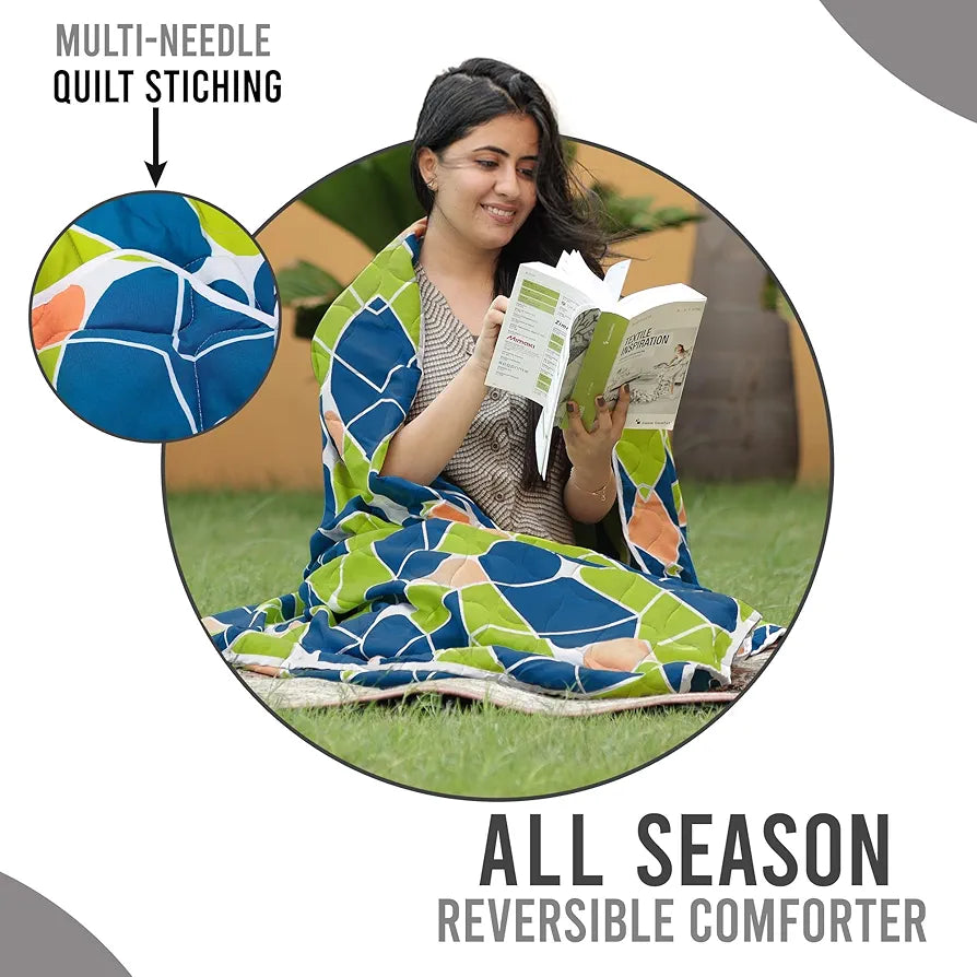 Divine Casa Microfiber 150 GSM Reversible Double Bed Comforter Ultra Soft & Lightweight Blanket Colour Acid Lime