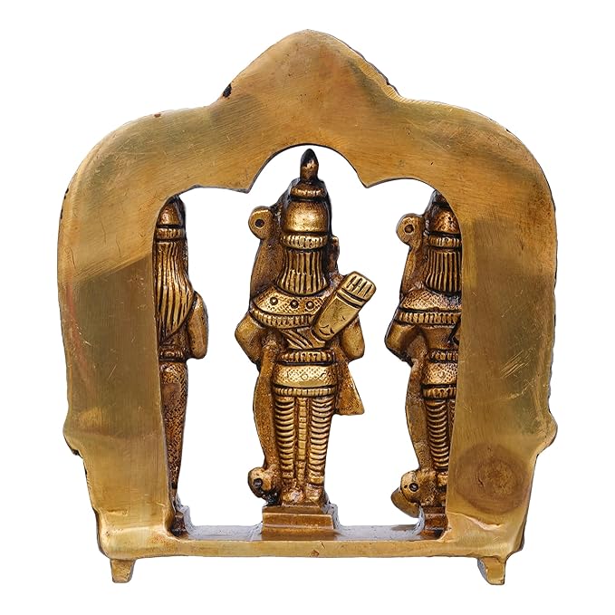 Ecraftindia Golden Metal Ram Darbar Murti Statue | Lord Ram Sita Laxman and Hanuman Idol