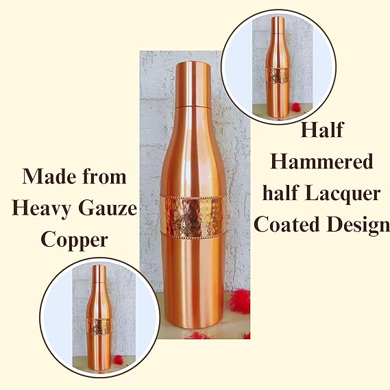Indian Art Villa Pure Copper Leak Proof Bottle With Half Hammered Dolphin Design