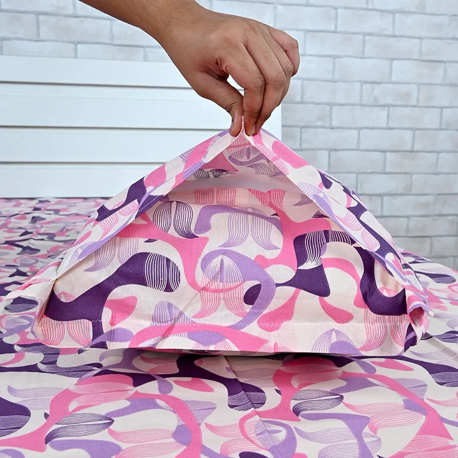 Divine Casa 144 TC Pure Cotton Double Bed Bedsheet with 2 Pillow Covers Orchid Bloom Colour Purple Pink