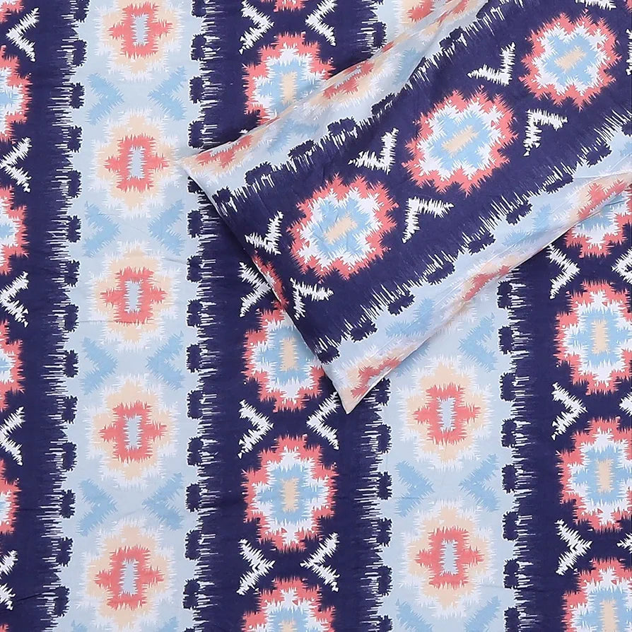 Status Contract Spring Cotton Rich Double Bedsheet with 2 Pillow Covers Colour Blue