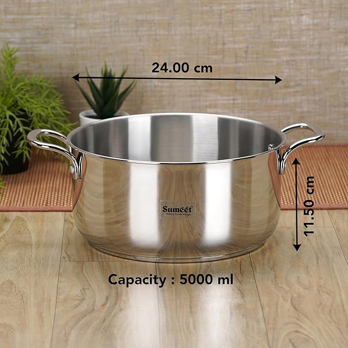 Sumeet Stainless Steel Induction Bottom Casserole 5 Liter 20 Cm Dia Silver 3200 ml