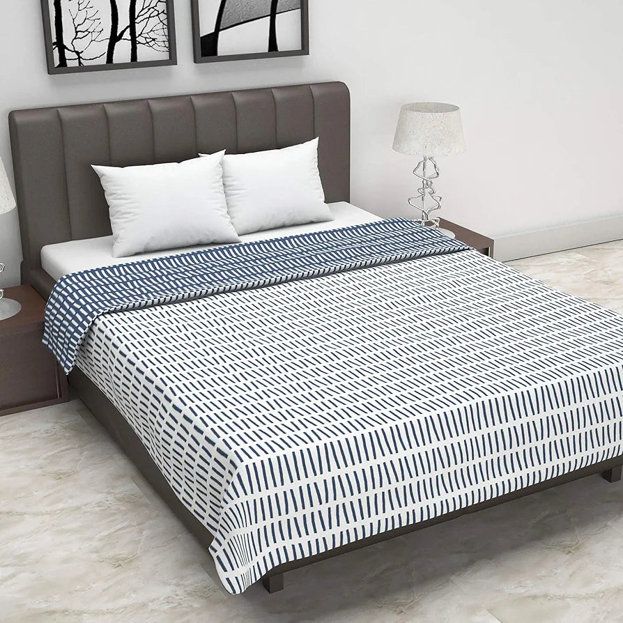 Divine Casa 120 GSM Microfiber Double Dohar Soft & Lightweight Throw Blanket Craggy Lines Pattern Colour Blue Mirage