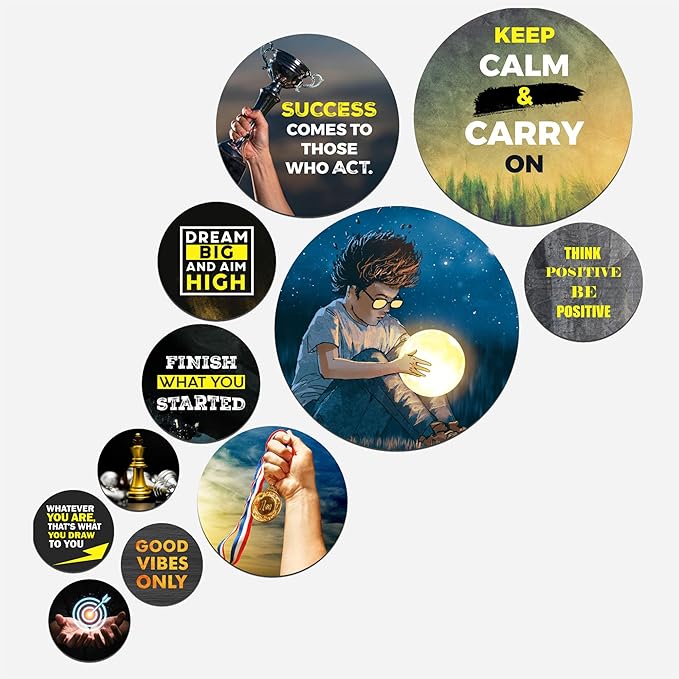 Artvibes Decorative Wooden Wall Hanging Decoration Item for Home | Quotes Decor Item | Pack of 11 Pieces