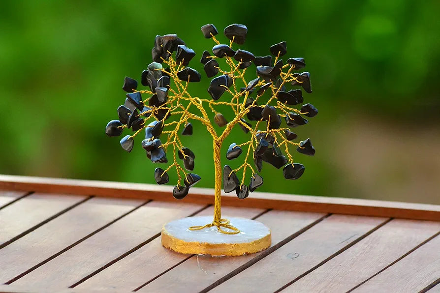 Reikved Black Tourmaline Stone Crystal Tree for Good Luck - Feng Shui Item
