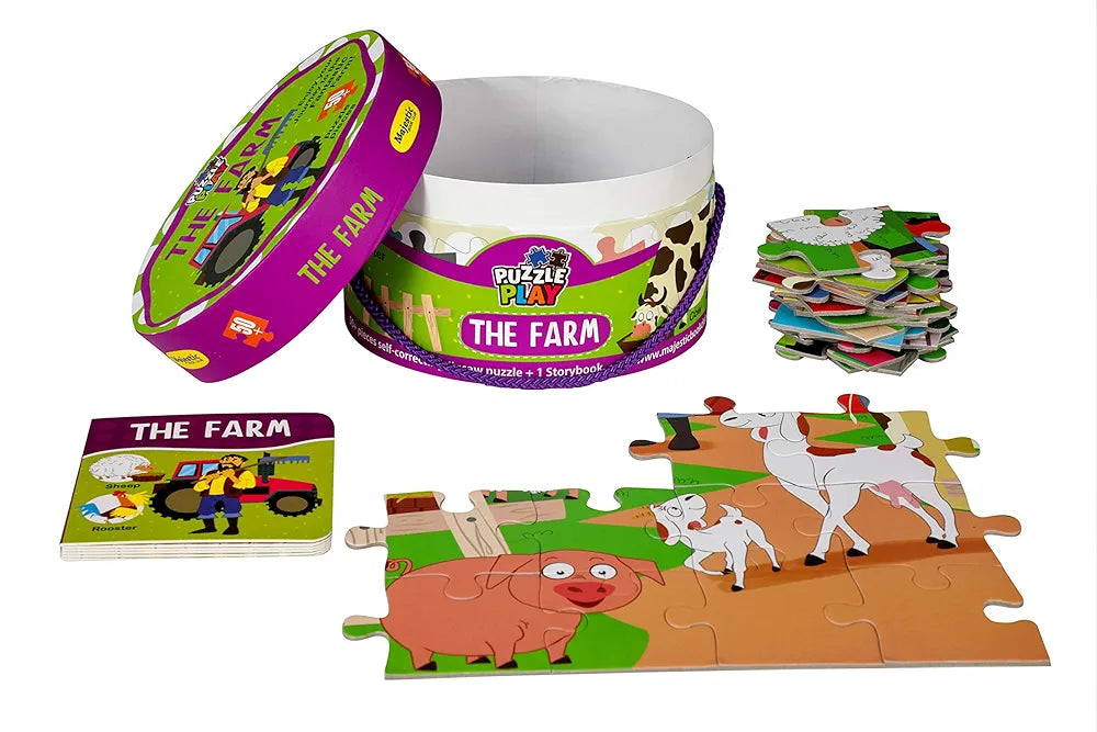 The Book Tree Farm Puzzle Box for Kids I 50+ Jigsaw Puzzle Pieces & 1 Storybook I Educational Toy for Children Age 3+ I Fun with Farm Animals I for Children by Majestic Book Club