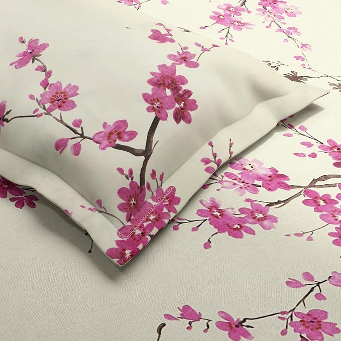 Haus & kinder Cotton Queen Size Bedsheet for Double Bed 186 TC Bed Sheet Double Bed Floral Grace (Eleganza Pink)