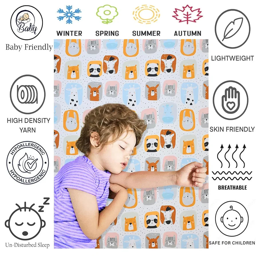 Fresh From Loom Glace Cotton Cartoon Printed Single Bedsheet Kids Bedsheet For Boys & Girls Room With One Pillow Cover 144 tc Multi-Color 1