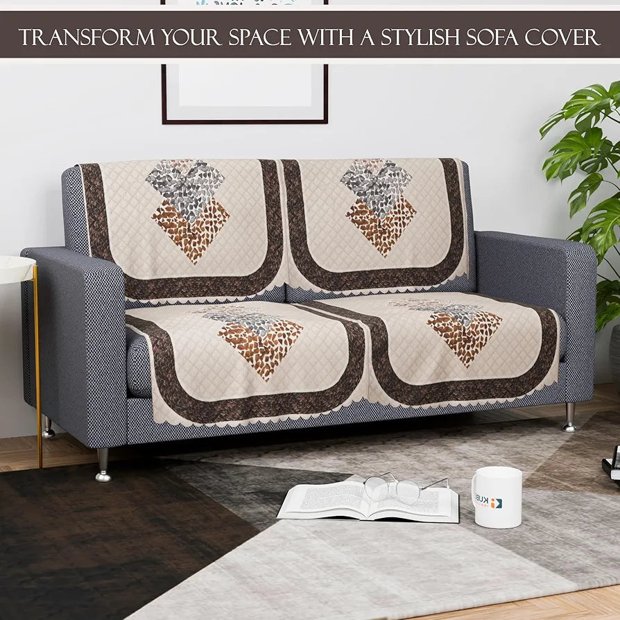 Kuber Industries Set of 6 Durable 2+1 Seater Sofa Covers Stone Ultra Sonic BMW Cream Brown