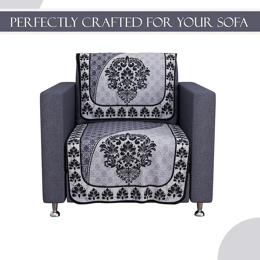 Kuber Industries Set of 6 Net Durable 2+1 Seater Sofa Covers Floral Print Black & Grey