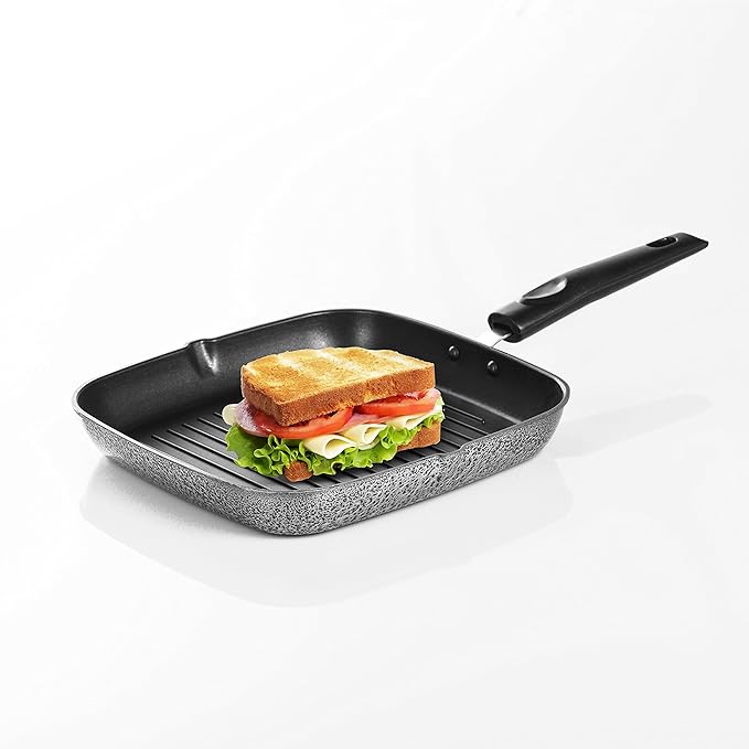 Sumeet Alluminium Non Stick Grill Pan Gas Stovetop and induction friendly 26 cm Silver