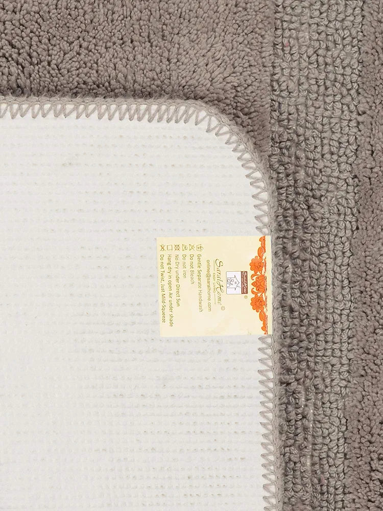 Saral Home Cotton Anti Slip Bathmat Set with Contour Colour Grey (Pack of 2)