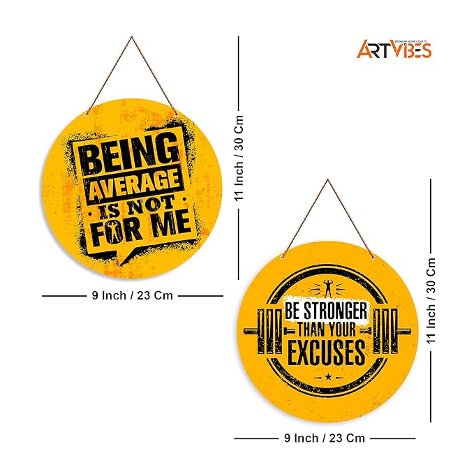 Artvibes Gym Motivational Quote Wall Hanger for Home | Wall Decor Hanging Item | Set of 2