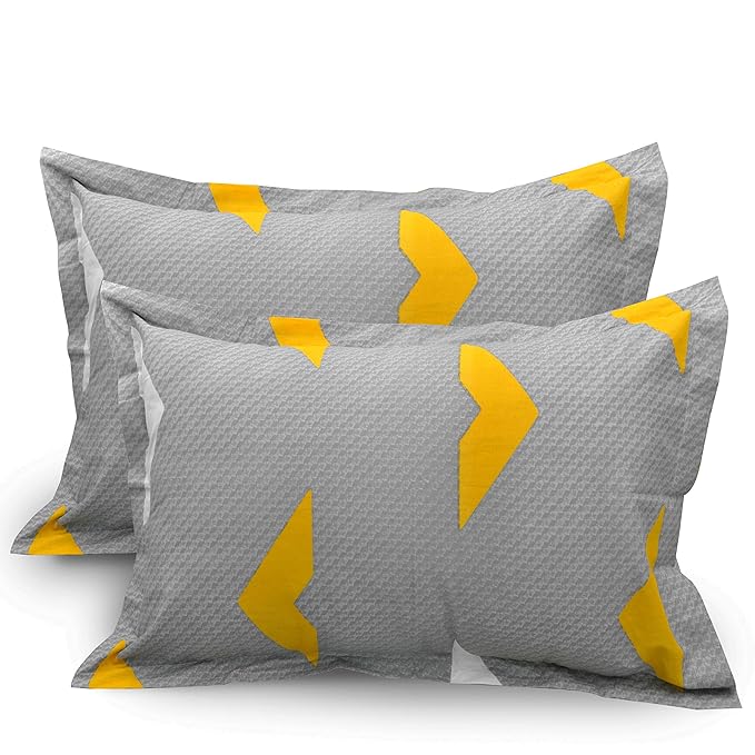 Huesland by Ahmedabad Cotton 144 TC Cotton King Size Bedsheet with 2 Pillow Covers - Grey & Yellow