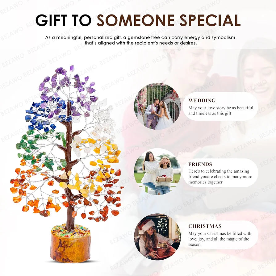 Bezavo Seven Chakra Crystal Tree – Feng Shui Prosperity Tree Silver Wire