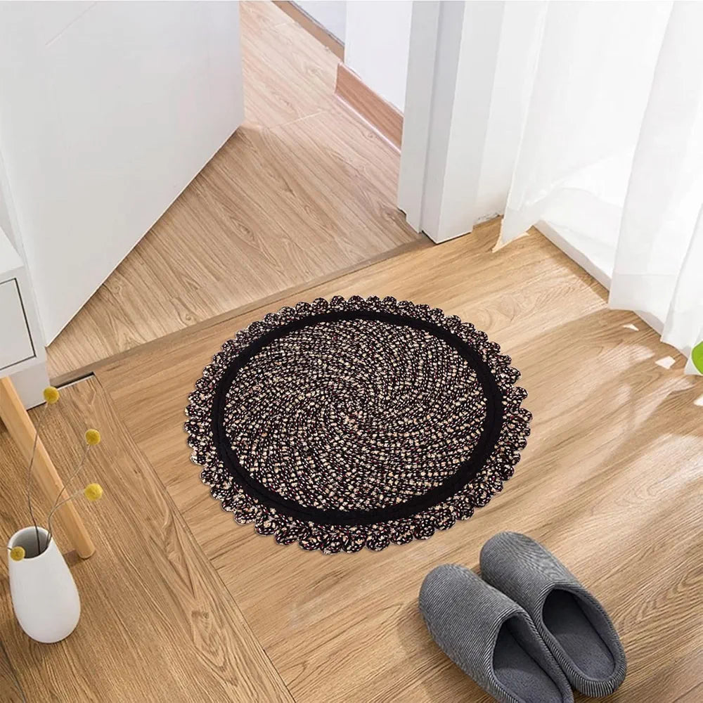 Kuber Industries Door Mat Round Shape Feather Door Mat Cotton Colour Brown