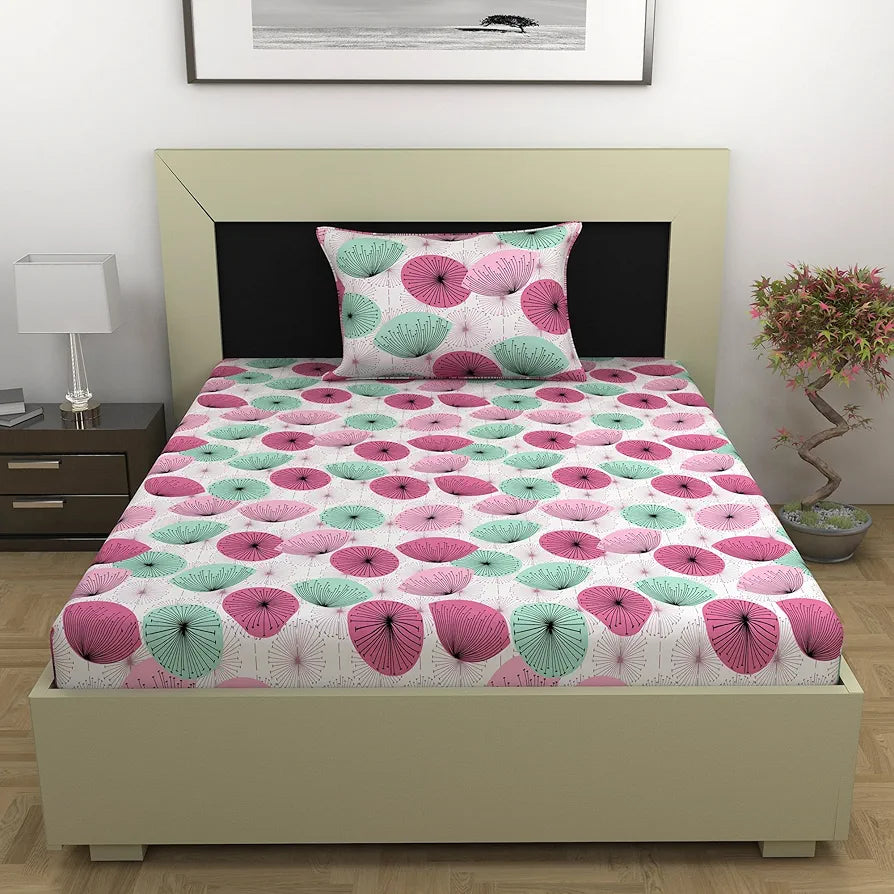 Divine Casa 100% Cotton Bedsheet for Single Bed 144 TC Bedsheet Single Size Bed Cotton with 1 Pillow Cover Colour Rose Pink