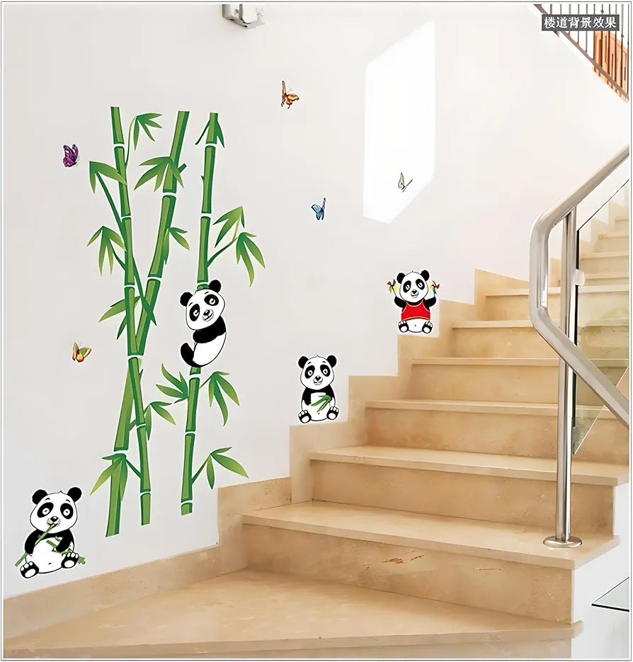Jaamso Royals Vinyl White Cute Cartoon Pandas Self Adhesive Wall Stickers 60cm X 90cm Multi