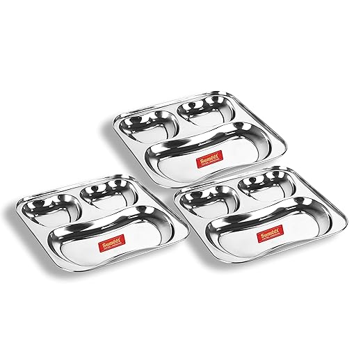 Sumeet Stainless Steel 3 in 1 Pav Bhaji Big Plate 24.5cm Set of 3pc
