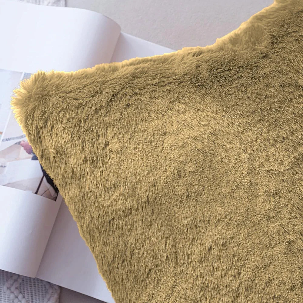Luxe Home Cushion Cover Duble Side Rabbit Fur Plain Design Covers Set of 2 for Sofa Colour Anti Gold