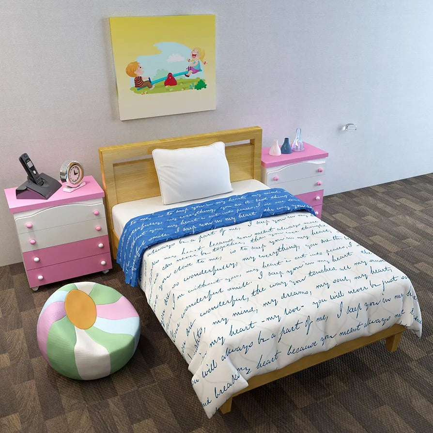 Divine Casa 120 GSM Microfiber Reversible Kids Single Bed Comforter Ultra-Soft Toddler Blanket Colour Blue Depth