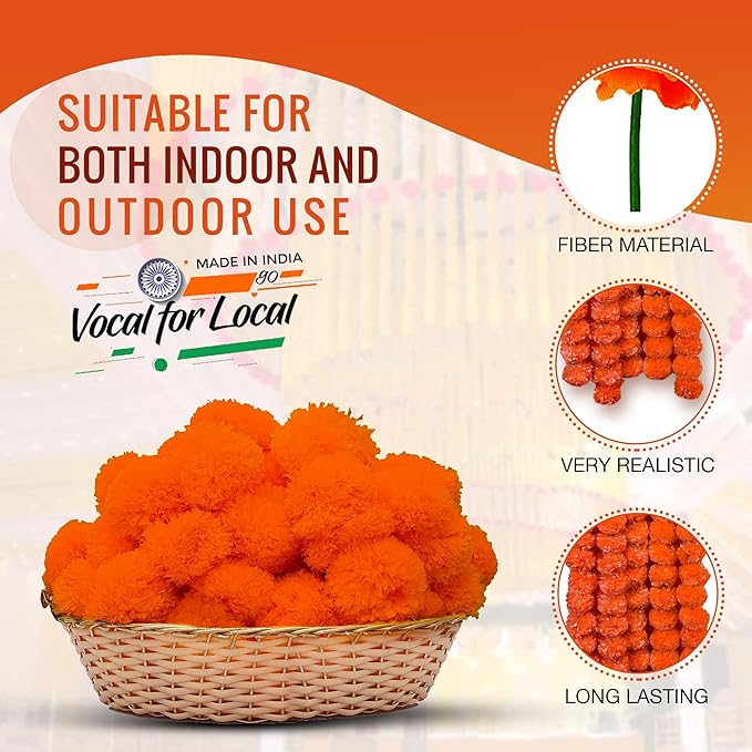 Marigold Fluffy Flowers Colour Dark Orange - 5 pcs