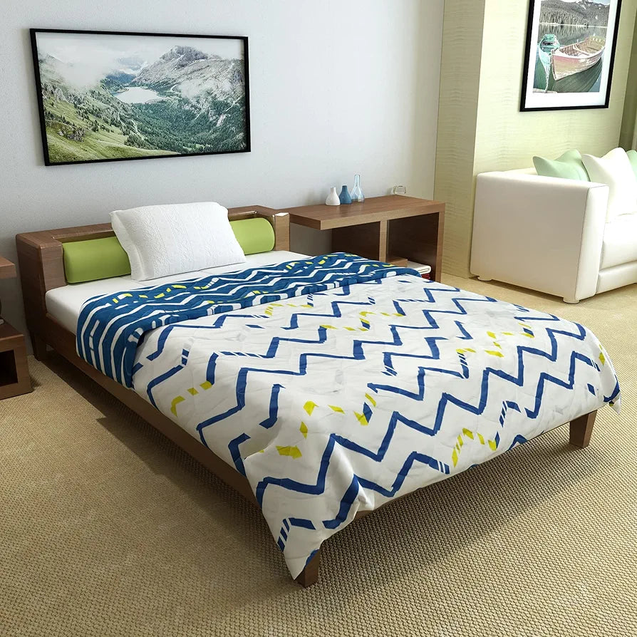 Divine Casa 120 GSM Microfiber Single Bed Comforter Soft & Lightweight Reversible AC Blanket Colour Blueprint