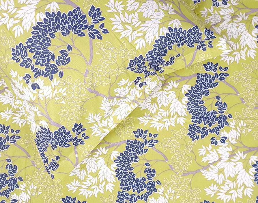 Divine Casa 144 TC 100% Cotton Double Bedsheet with 2 Pillow Covers Floral Pattern Colour Lemon Drop