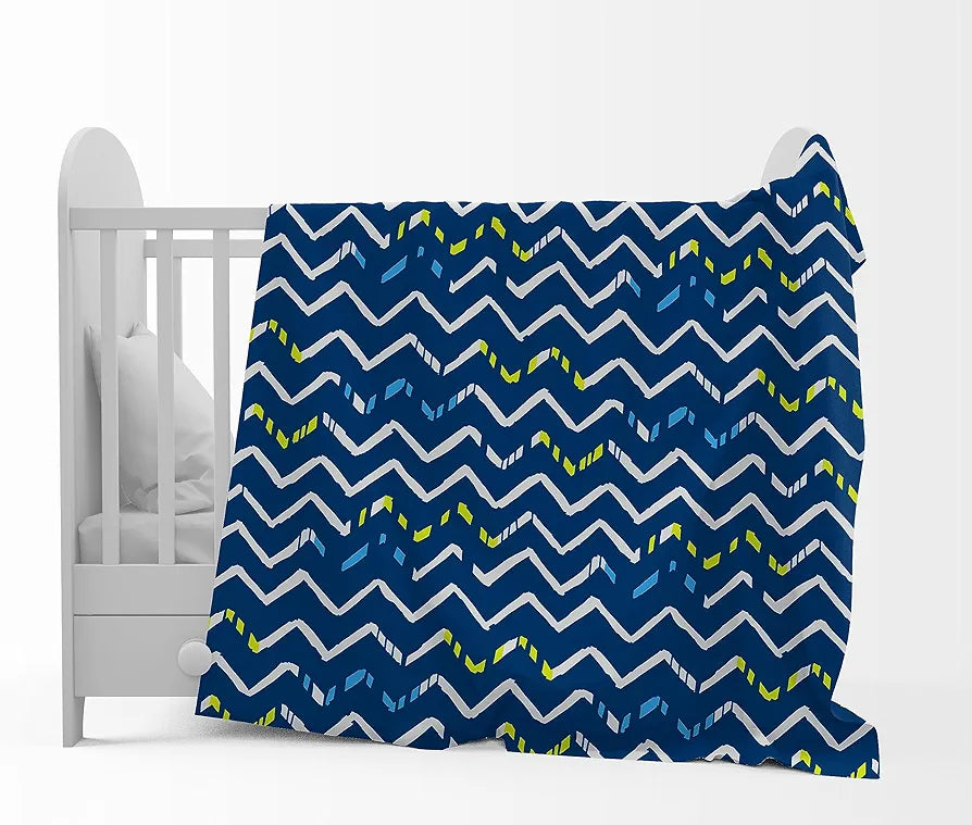 Divine Casa 120 GSM Microfiber Single Kids Dohar Soft & Lightweight Throw Blanket Zig-Zag Pattern Colour Blueprint