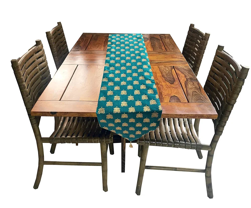 Pink Parrot Vireo Art Silk Jacquard Table Runner Colour (Sea Green)