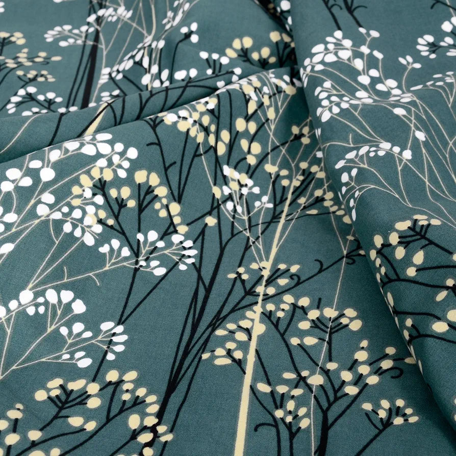 Divine Casa 120 GSM Microfiber Single Kids Dohar Soft & Lightweight Throw Blanket Floral Branches Pattern Colour Teal & White