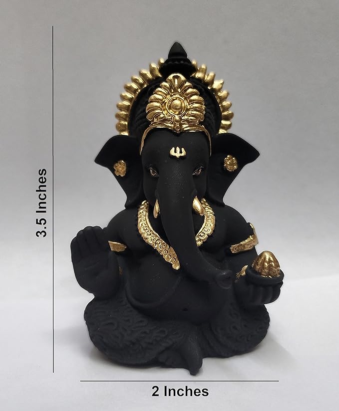 Gold Art India Terracotta Black Ganesh Idol for Car Dashboard Small Ganesha Murti Ganpati Idol