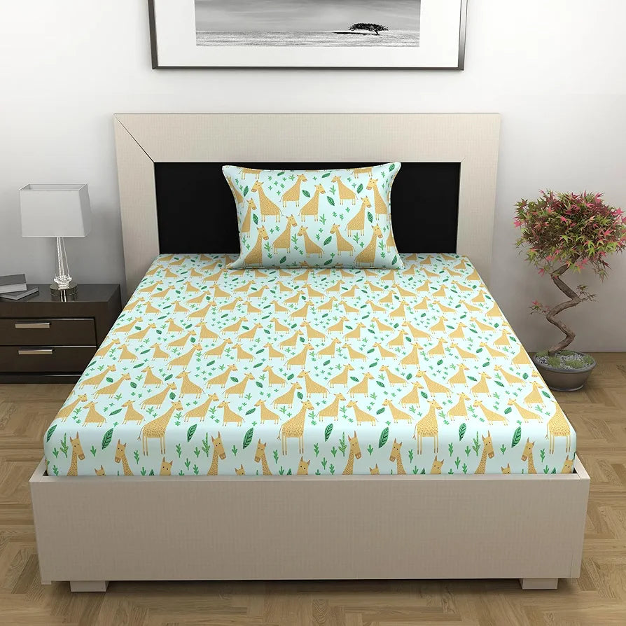 Divine Casa 144 TC 100% Cotton Single Bedsheet with 1 Pillow Cover Abstract Pattern Colour Water Blue