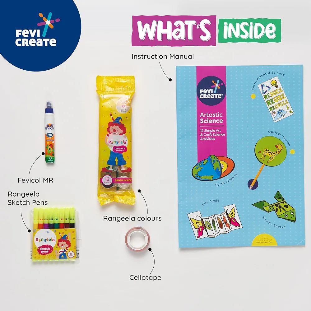 Fevicreate Artastic Science Craft Kit | Project Book with 12 Educational Activities, Colours, Craft Supplies | Fun way to boost child's learning | By Fevicol | Return Gift for Kids Age 8+ years