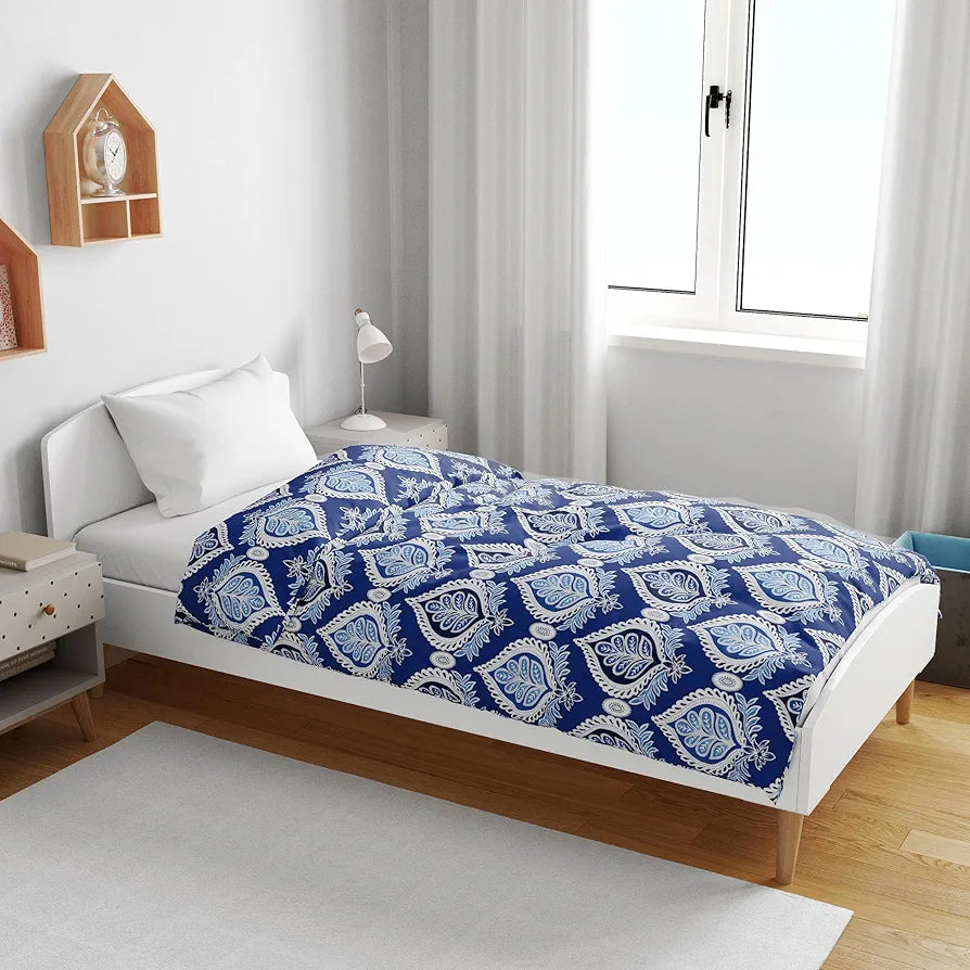 Divine Casa Floret 100% Cotton Single Kids Dohar 120 GSM Soft & Lightweight Throw Blanket Colour Dazzling Blue