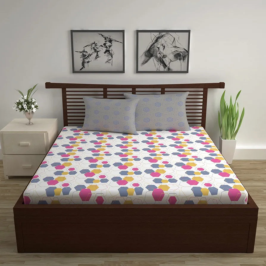 Divine Casa 144 TC Cotton Bedsheet for Double Bed with 2 Pillow Cover