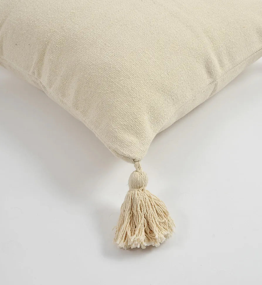 Sashaa World 100% Cotton Cushion Covers Colour White With Tassels/decorative Throw Pillow( Set Of 2)