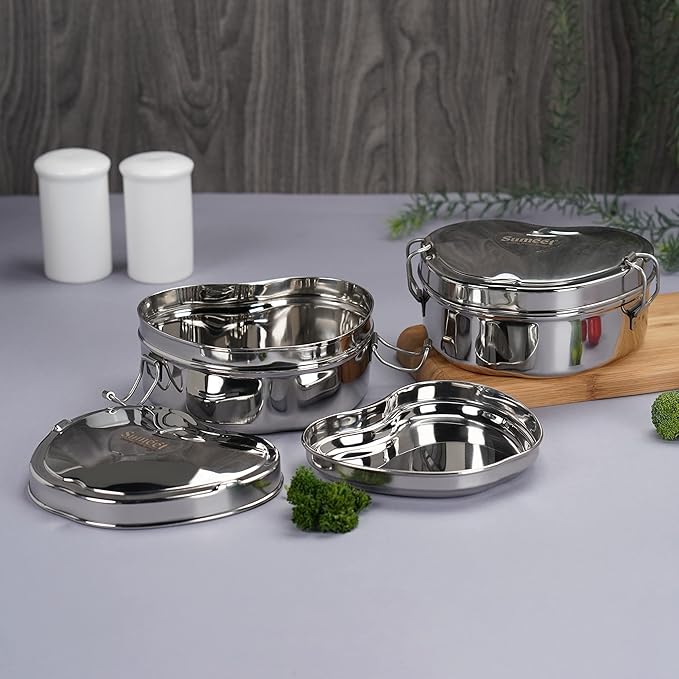 Sumeet Stainless Steel Apple Lunch Box/Tiffin Set of 2 Pcs| 650 ml Each