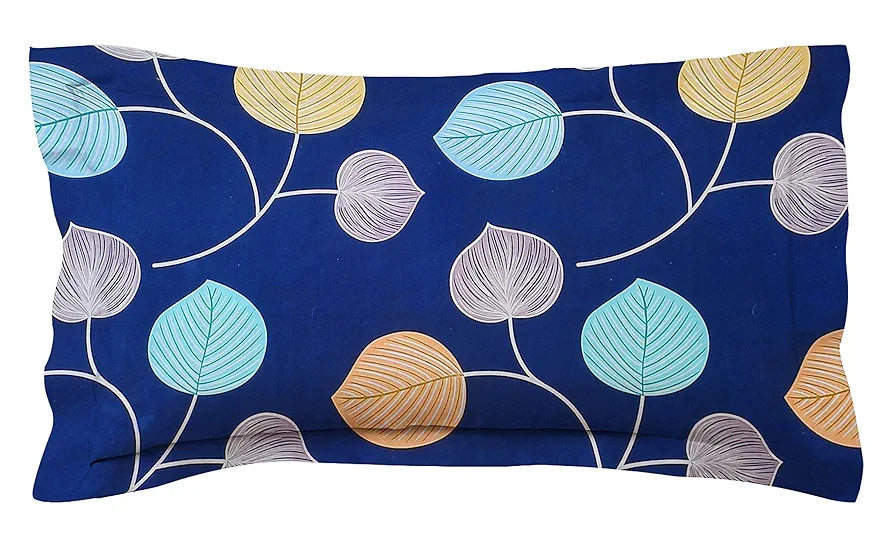 BSB HOME Premium Forever Modern Style Glace Cotton Floral Pattern 1 Single Size Bed bedsheet and 1 Pillow Cover Dark Blue & White Flower
