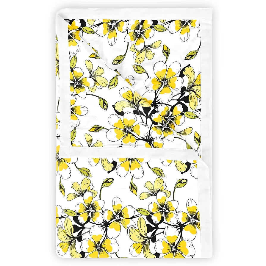 Divine Casa Floret 100% Cotton Double Dohar 120 GSM Soft & Lightweight Throw Blanket Colour Daffodil Yellow