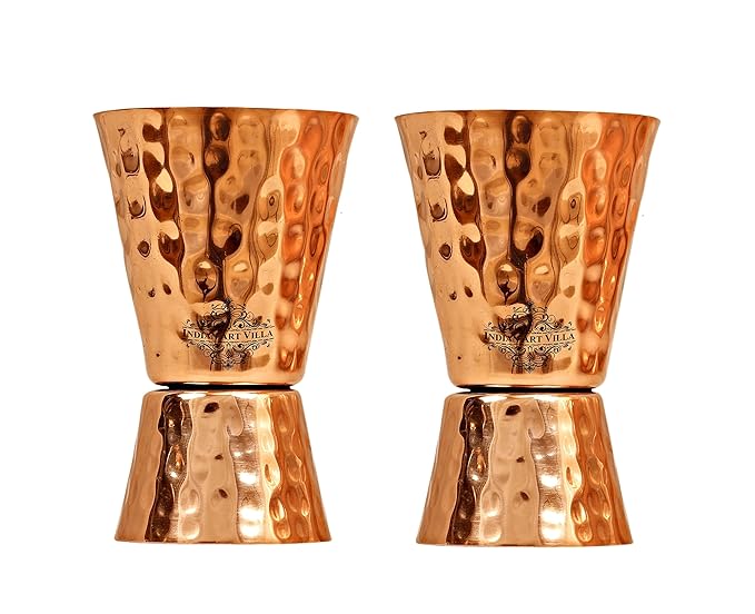 Indian Art Villa Hammered Copper Jigger Shot Glass Cup 2 Pieces