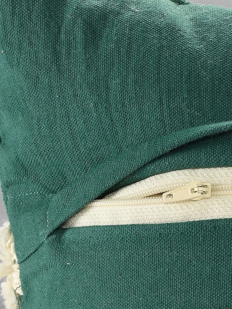 Sashaa World Cotton Cheer Tufted Cushion Cover Ideal For Sofa Ivory & Green